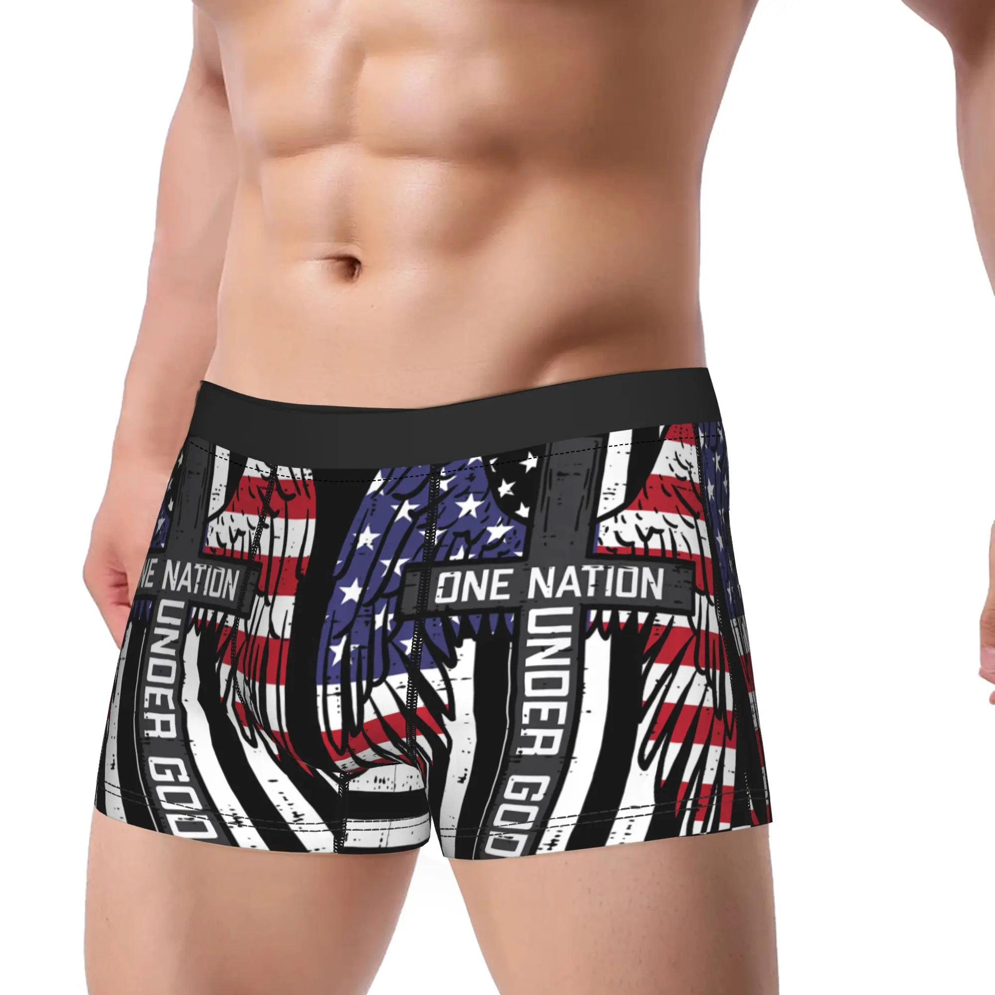 One Nation Under God Cross Flag Wings  Memorial Day Underpants Homme Panties Man Underwear Ventilate Shorts Boxer Briefs