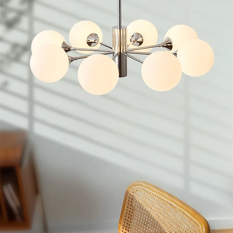 

Bauhaus chandelier milky white Glass lamp shades LED Multihead chrome light For Bedroom Living Room Indoor dining hanging lights