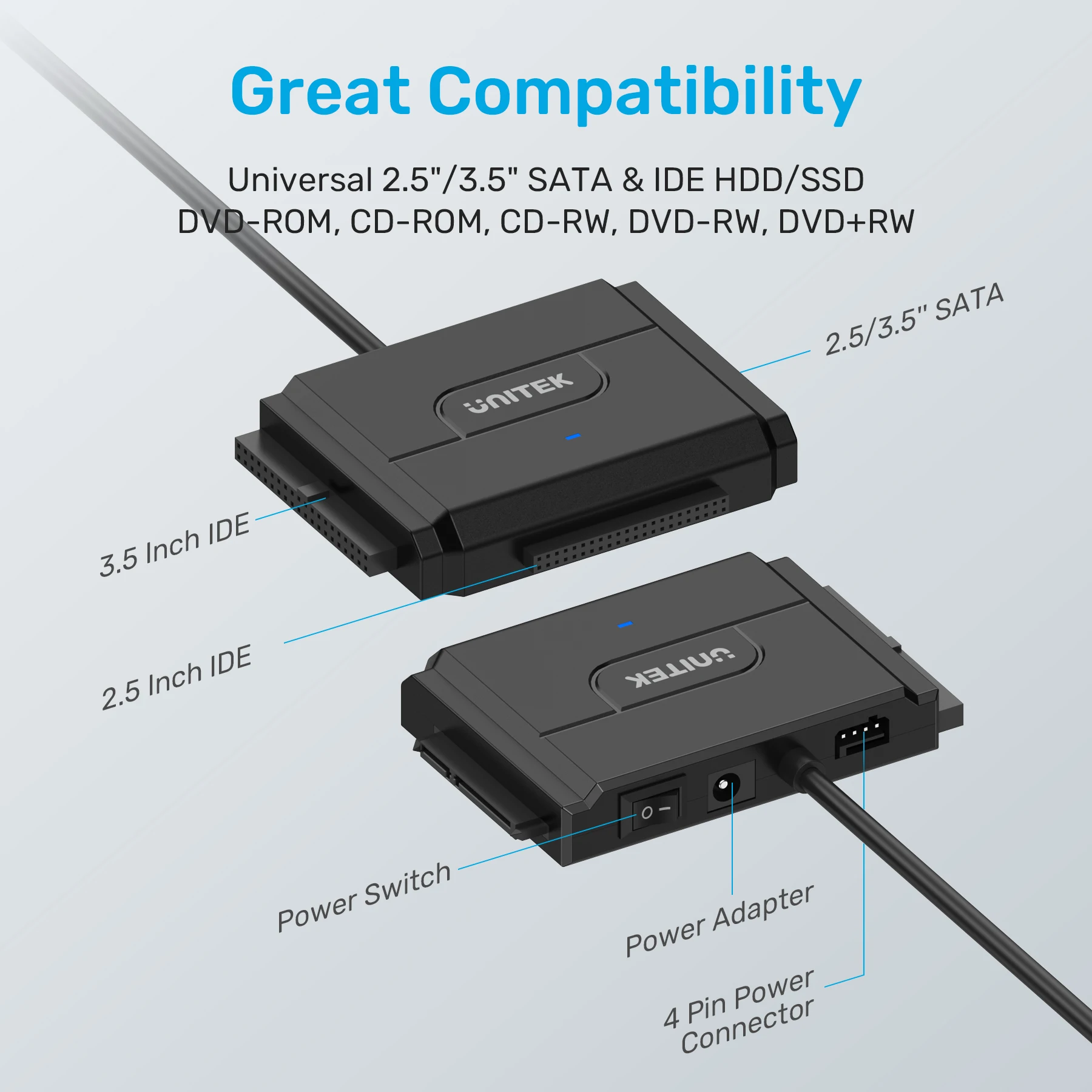 Unitek USB 3.0 do SATA dysk twardy IDE Adapter konwerter odzysku dla uniwersalnego 2.5 3.5 Cal zewnętrzny dysk twardy dysk twardy SSD