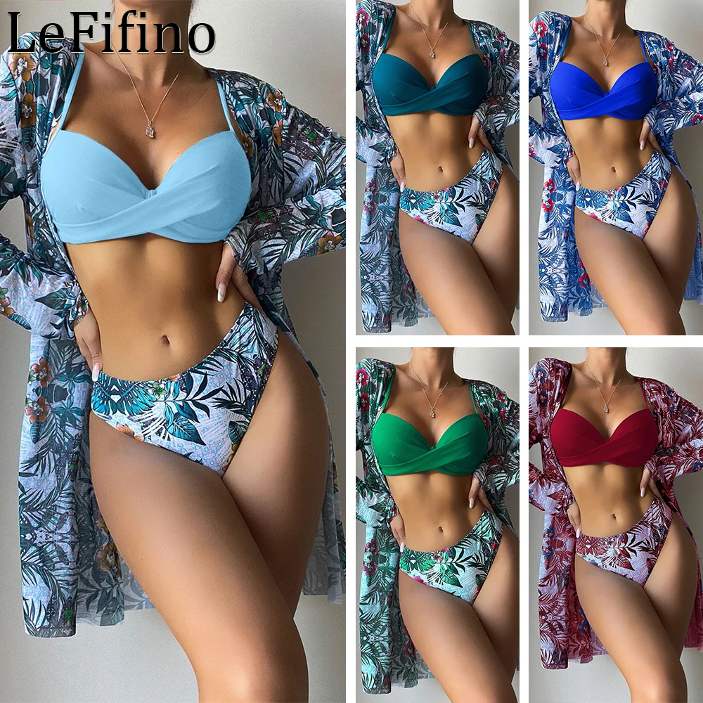 

Summer Fashion Street Leisure Style Split Body Three Piece Printing Gauze Sexy Swimwear Beach Vacation Hot Spring Bikini Women's