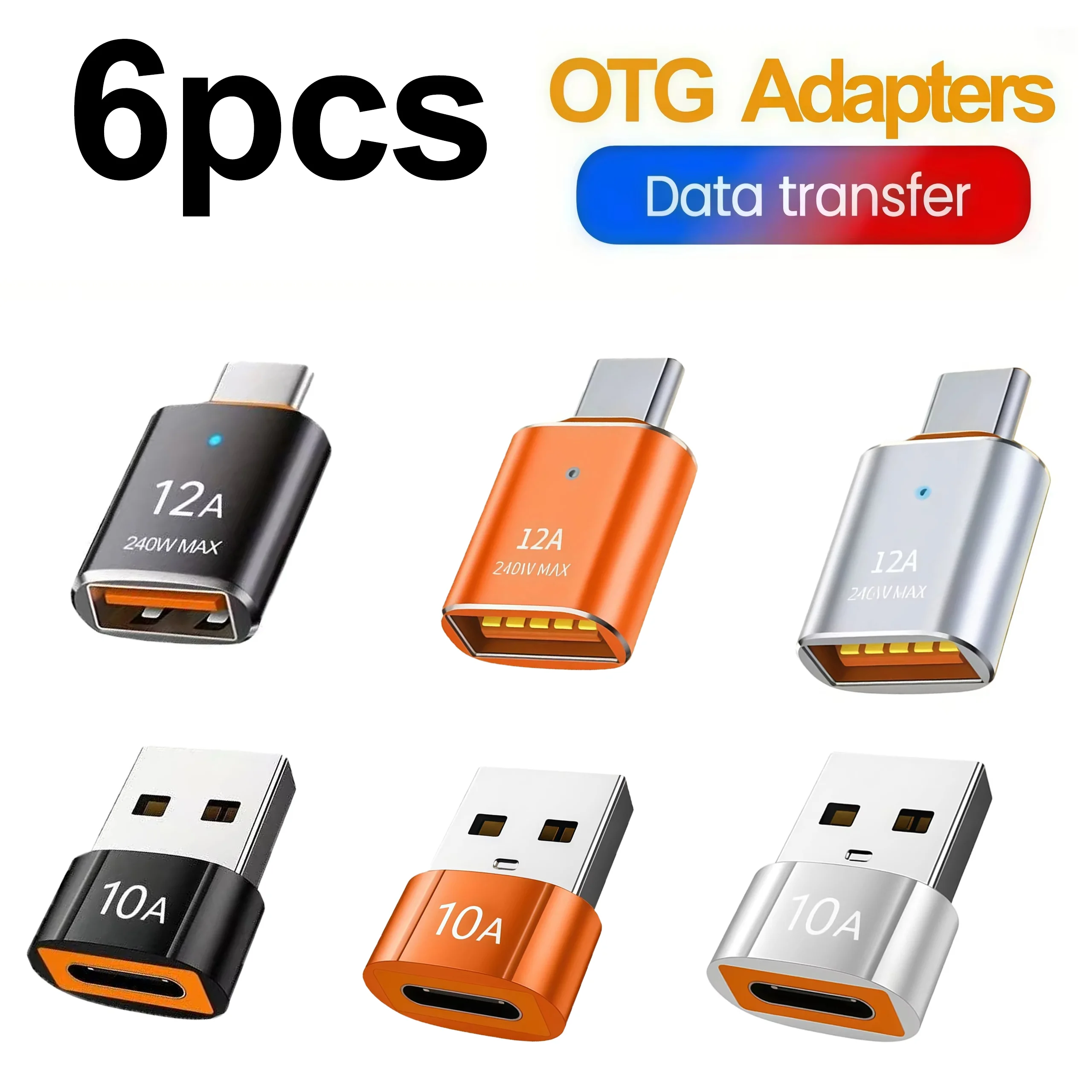 12A USB  To Type C Adapter LED OTG USB C Male to USB A Female Connector For iPhone 15 Tablet Notebook Android Phones Adapter