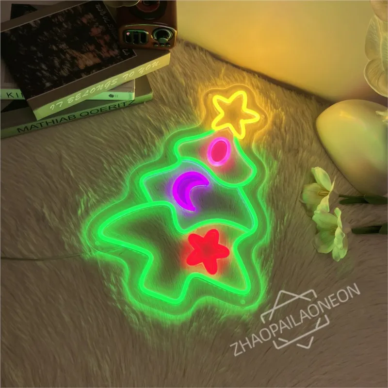 Christmas Tree Neon Sign Xmas Tree Neon Wall Light Bedroom Room Man Cave Bar Christmas Party Decoration Gift Joy Neon Light Lamp