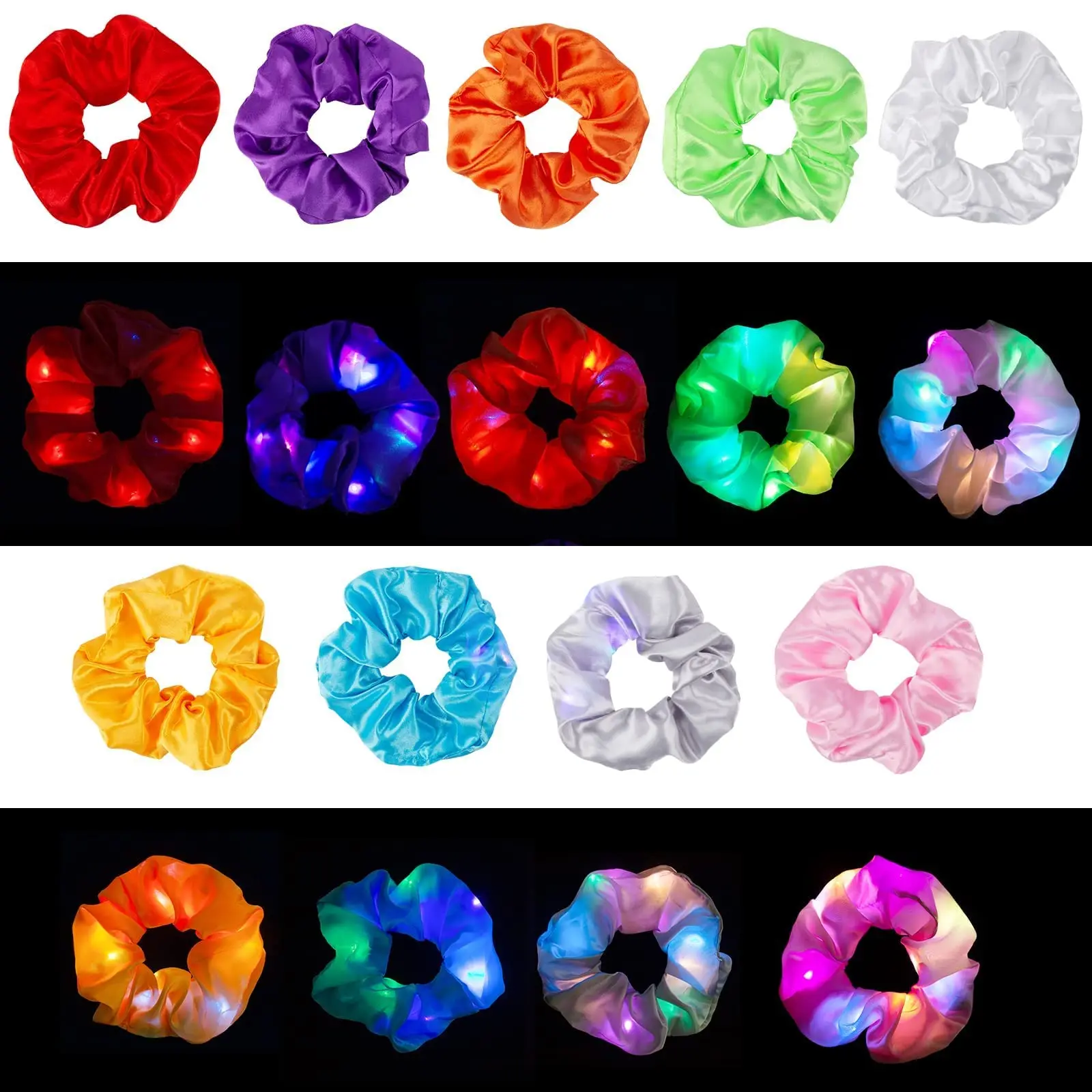 5-50pcs LED Luminous Scrunchies Hairband Ponytail Holder Headwear Elastic Satin Hair Bands Girl Hair Accessories for Party