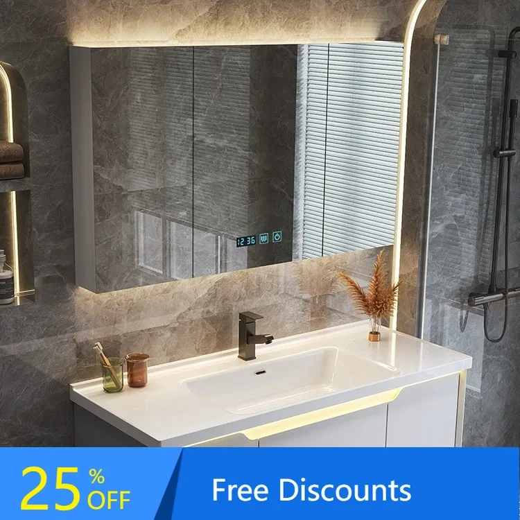 

XL Ceramic Integrated Basin Bathroom Cabinet Set Washroom Sink Washbasin