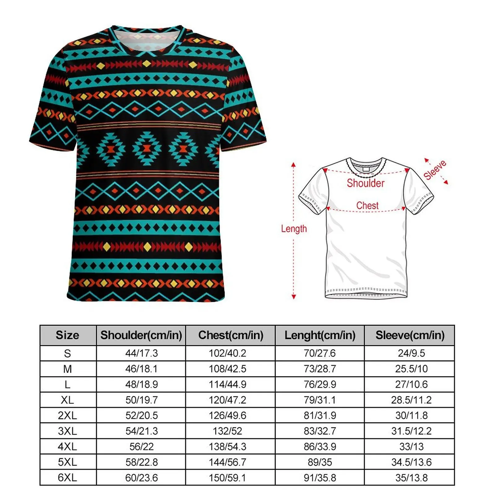 Aztec Art T-Shirt For Men Red Yellow Black Printed O Neck T-Shirts Summer Harajuku  Tops Short Sleeve Basic Oversized Tee Shirt