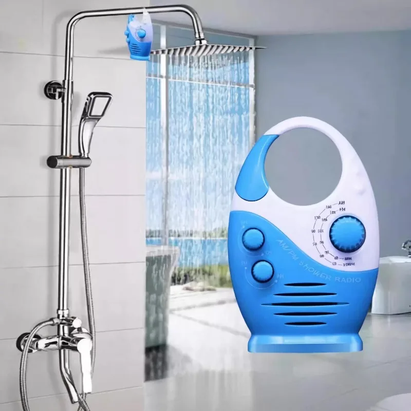 Bathroom Safe AM FM Radio, IPX5 Waterproof Design ,ctable Hanging Hook, Enhanced Reception for Shower Swimming Pool