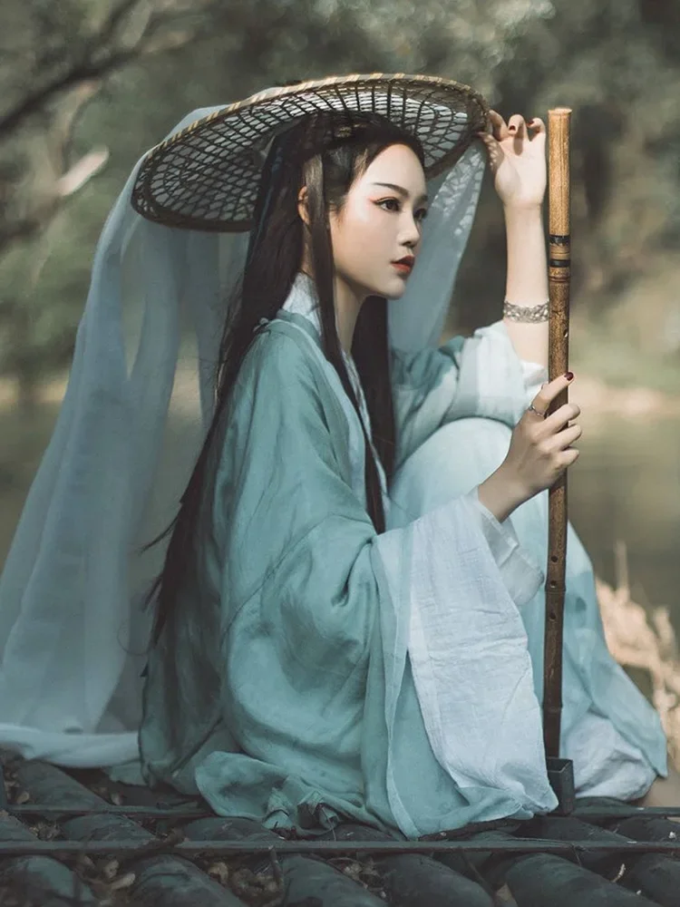 Hanfu female Wei Jin ancient clothing wide-sleeved collar skirt super fairy elegant ancient style spring and autumn