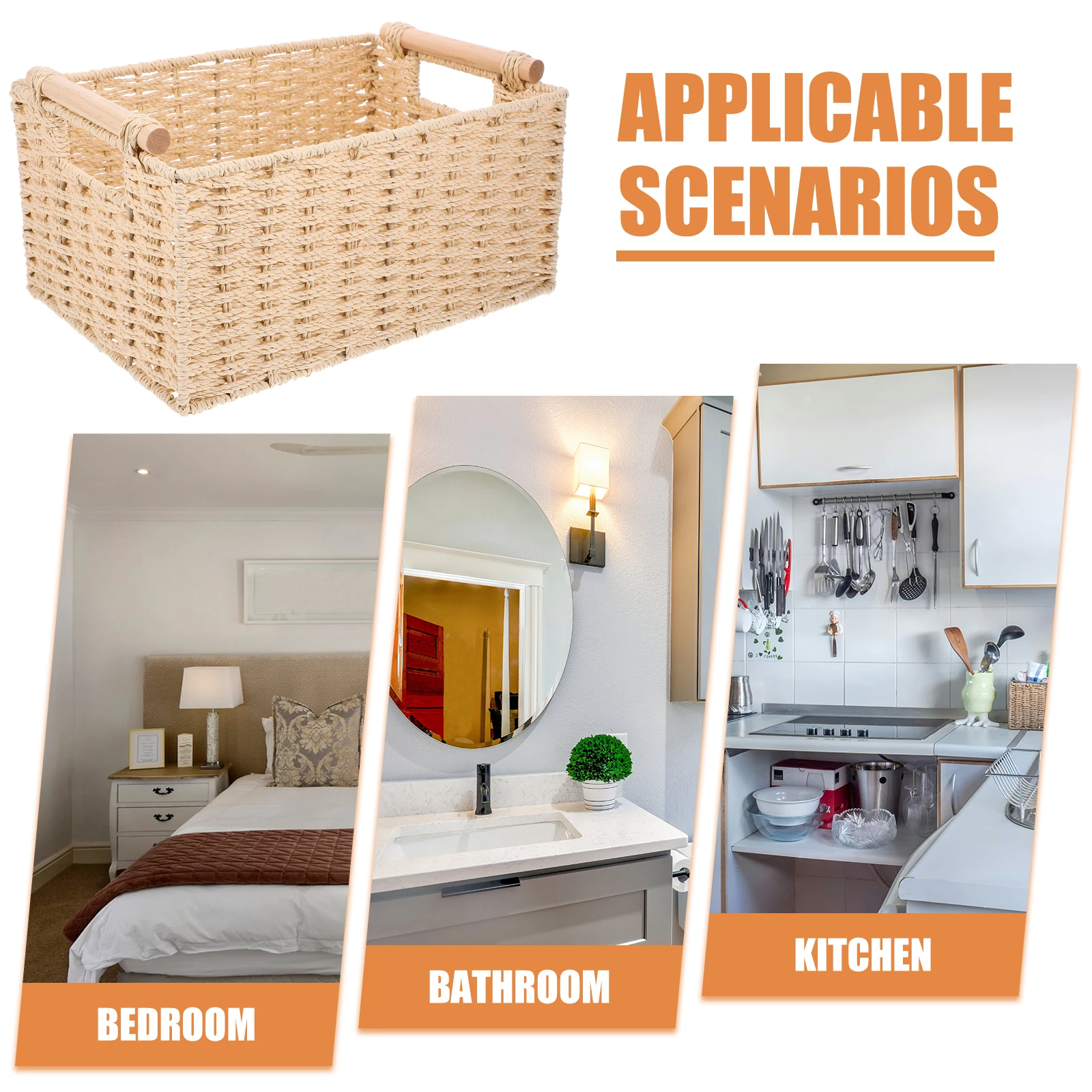

Multi-Functional Desktop Woven Storage Basket With Handle Household Organizer For Clothes Sundries Space-Saving Tidy