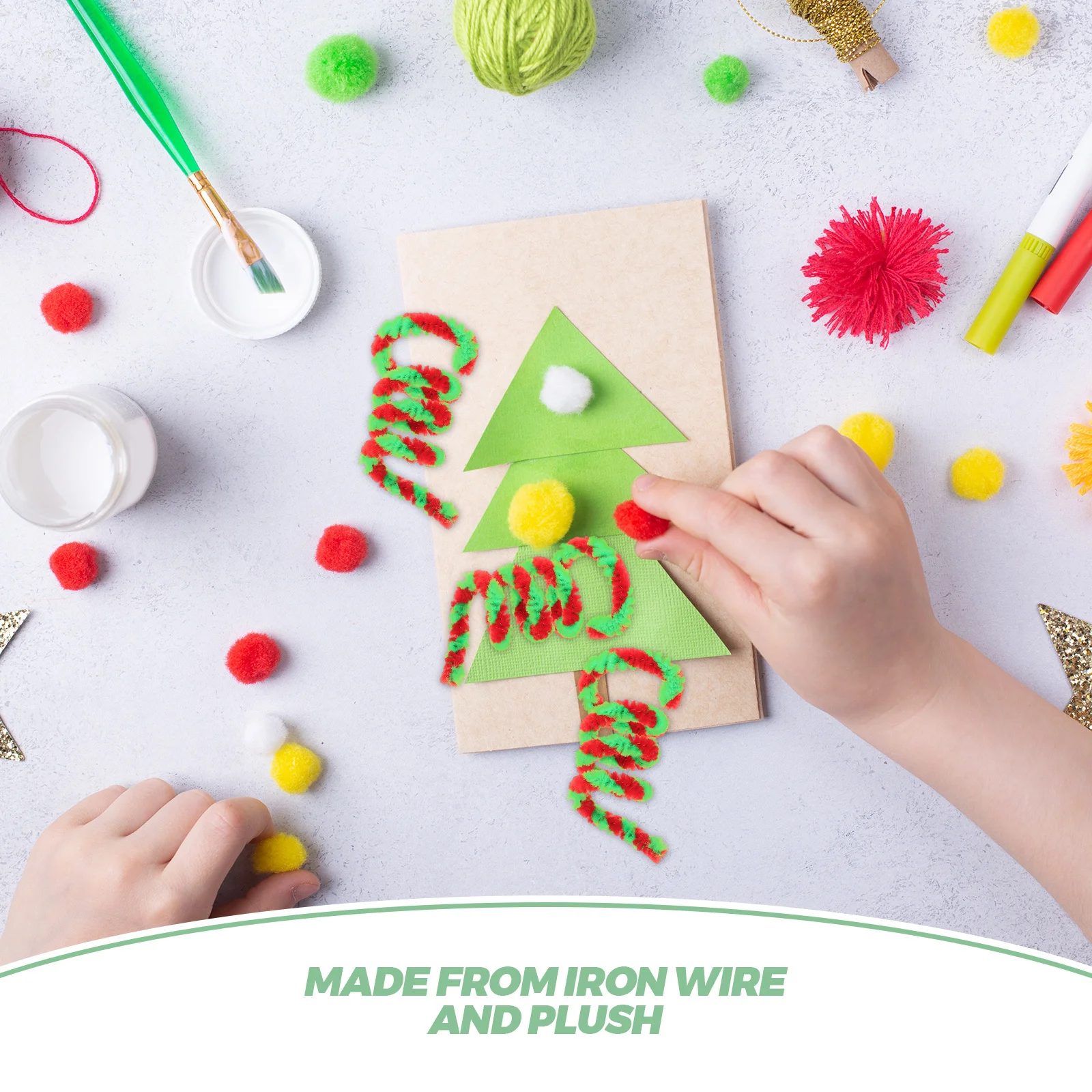 50 Stück zweifarbige, flexible Chenille-Stiele, rote und grüne, lockige Stäbchen für Kinder, Heimwerker, Basteln, Klassenzimmeraktivitäten, lustiges Handbuch