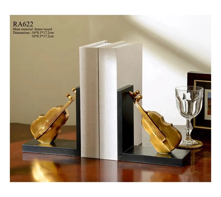 Bookcase Desk Ornament Office Business Gift European Brass Decoration Music Artwork Violin Book Holder A Pair