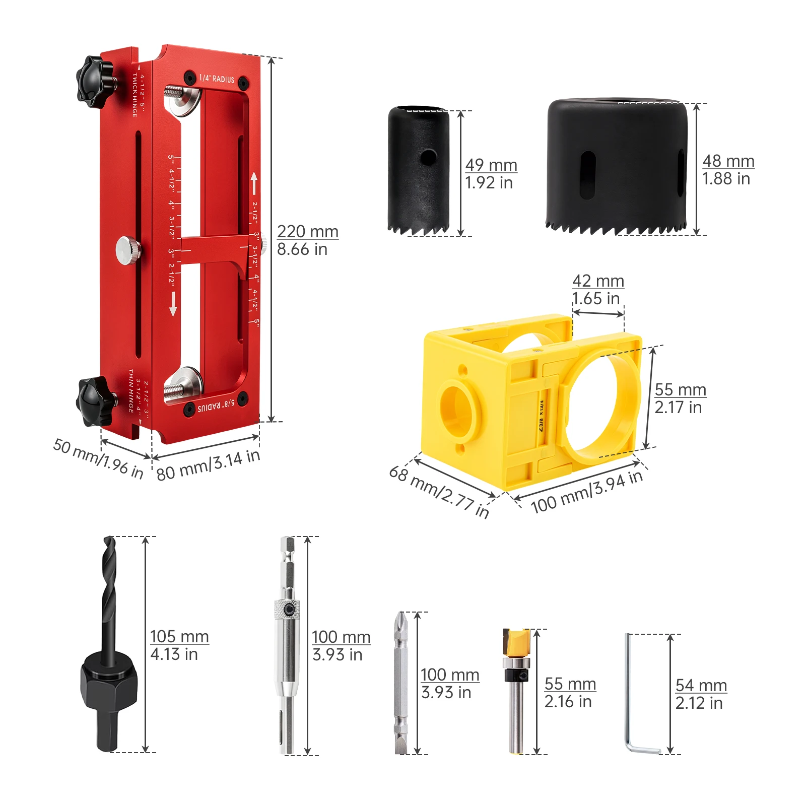 Door Hinge & Lock Installation Kit, Aluminum Jig, Lock Boring Guide, Hole Saws, Router Bit for 1-3/8