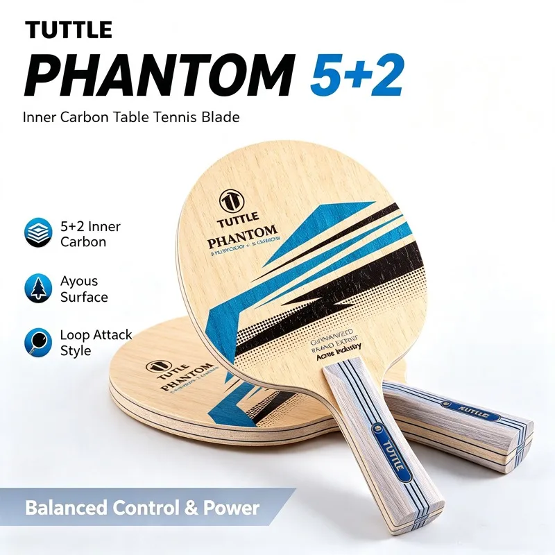 TUTTLE Phantom Table Tennis Blade 5+2 Inner Carbon Fiber Ping Pong Blade Loop Attack Racket for Beginner Intermediate Players