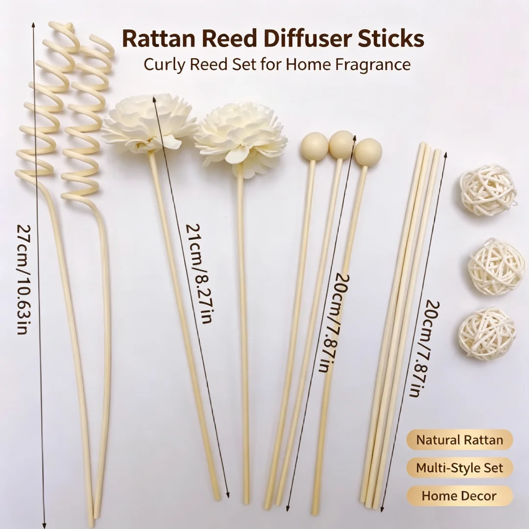 13pcs Reed Aroma Stick Expansion Stick, Natural Vine Flower Reed Aroma Burner Set, Aroma Burner Replacement Vine Strips