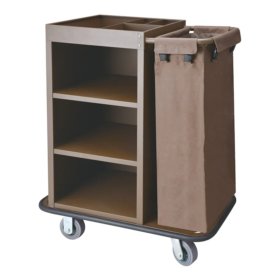 

Hotel Durable Metal Catering Kitchen Restaurant Room Cleaning Service Cart Housekeeping Trolley Maids Cart Trolley Janitor Cart