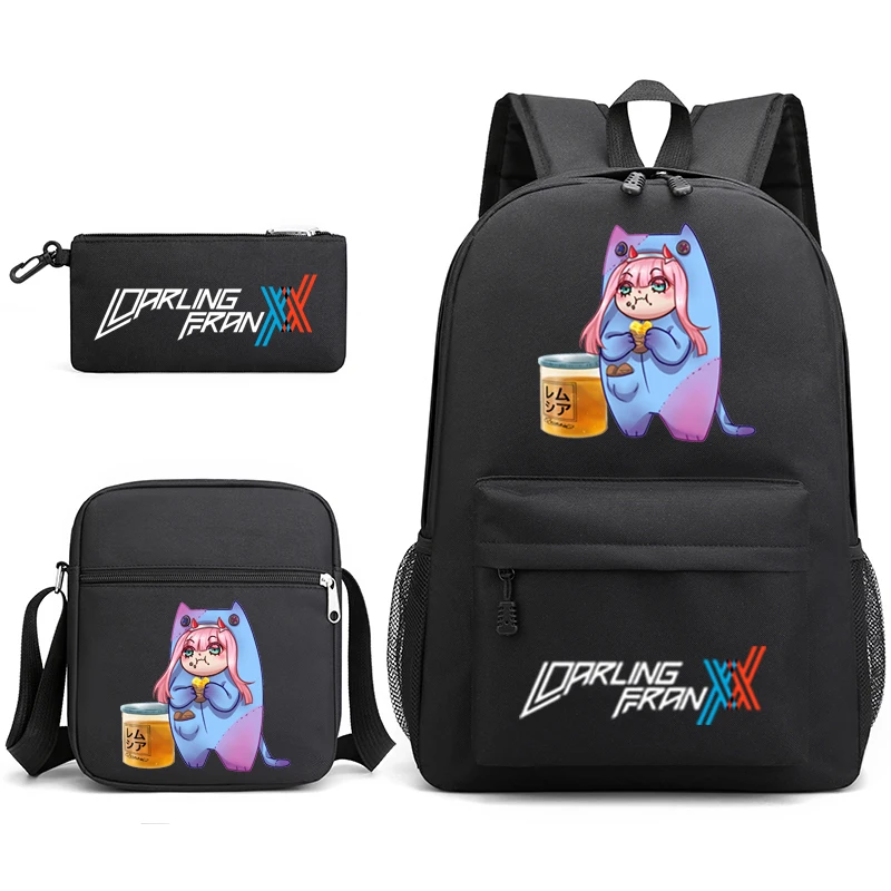 zero two3 piece set canvas backpack suitable for children boys and girls popular student school bags school supplies