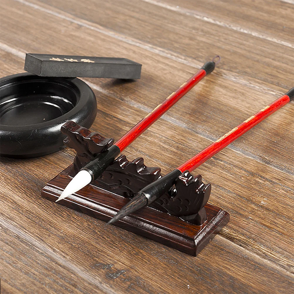 

2pcs Chinese Style Wood Calligraphy Holder For Ink Brush Organizer Desktop Decor Sumi Pen Rack Wooden Pen Stand