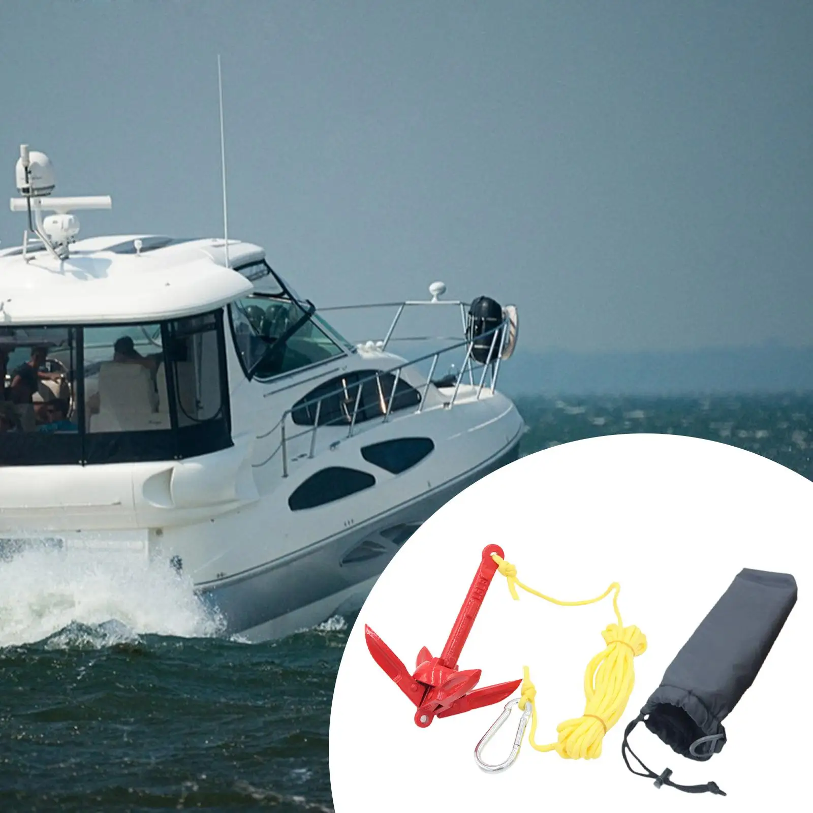 Carbon Steel Folding Boat Anchor Kit with Rope and Hooks for Inflatable Kayak Fishing Boat Marine Use view 5