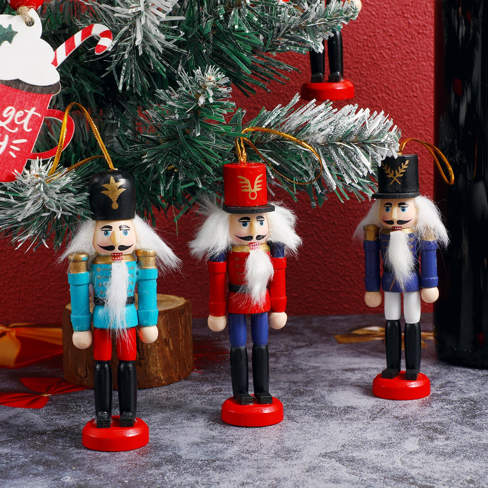 

6pcs Walnut Wooden Role Play Christmas Gift Decoration Miniature For Home Decor