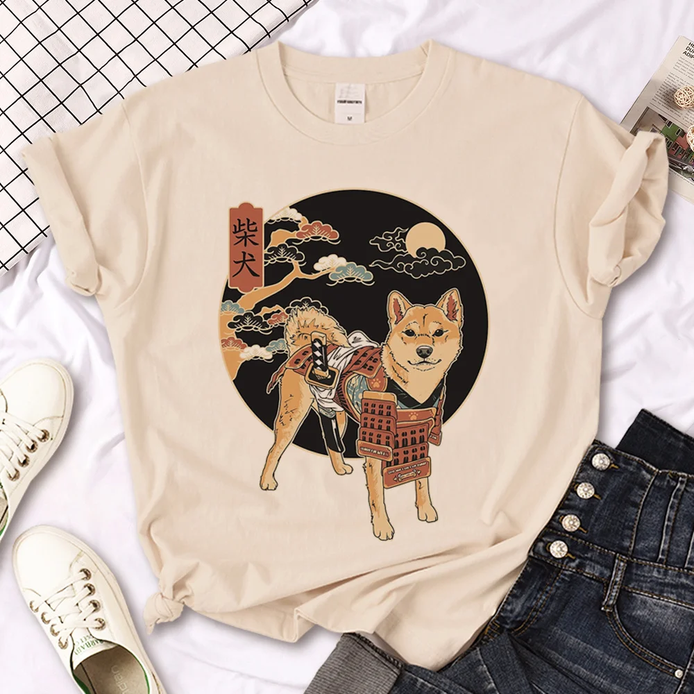 Camiseta de Shiba Inu para mujer, camiseta divertida de diseñador japonés, ropa gráfica y2k para mujer