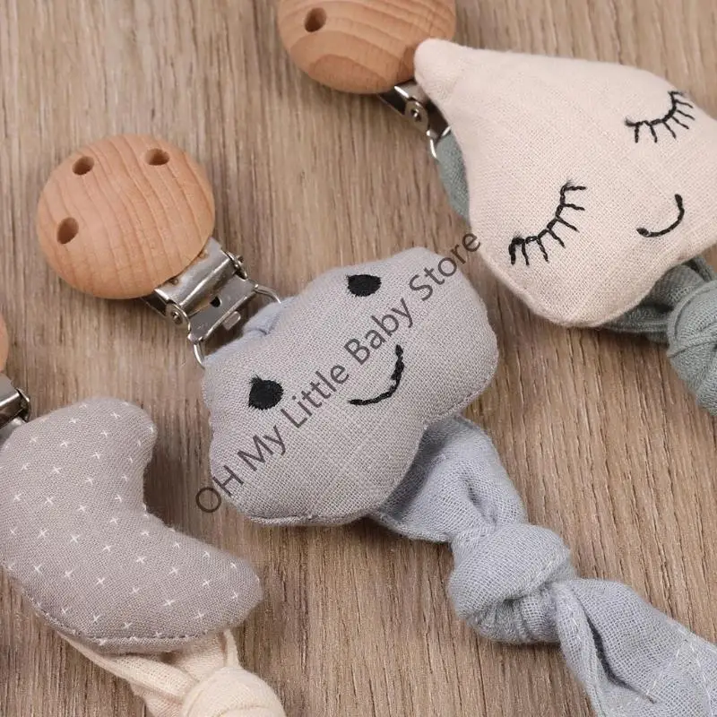 M76C هدية استحمام الطفل سلسلة مهديء من القطن على الطراز البوهيمي للأطفال البنات والأولاد مشبك الحلمة، حامل الحلمة، حزام الحلمة