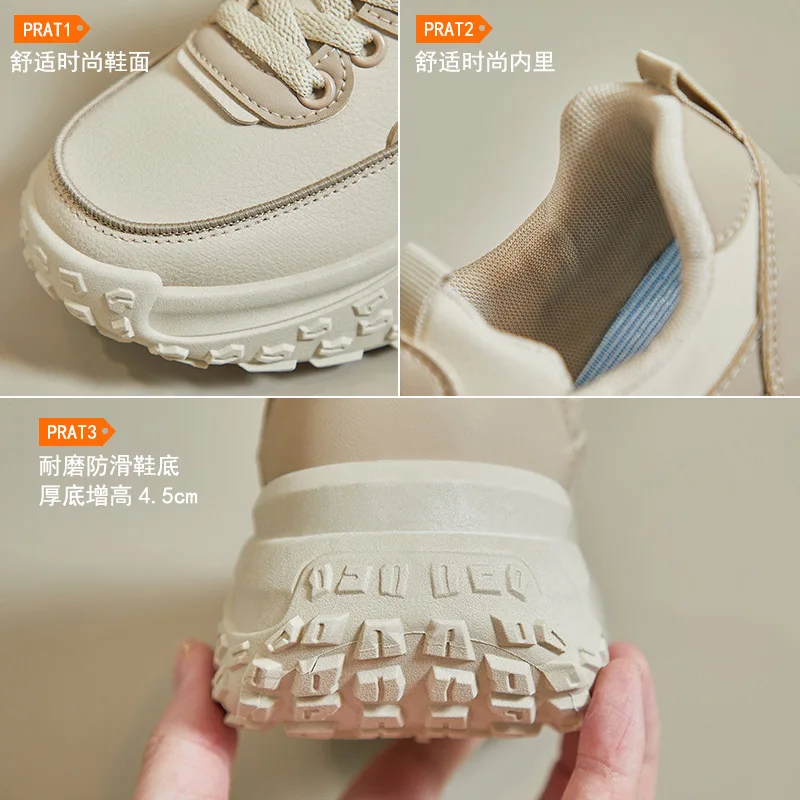 Spring PU Leather Women Shoes Fashion Breathable Female Sneakers Thick-Soled Increase Breathable Sports Casual Size 35-40