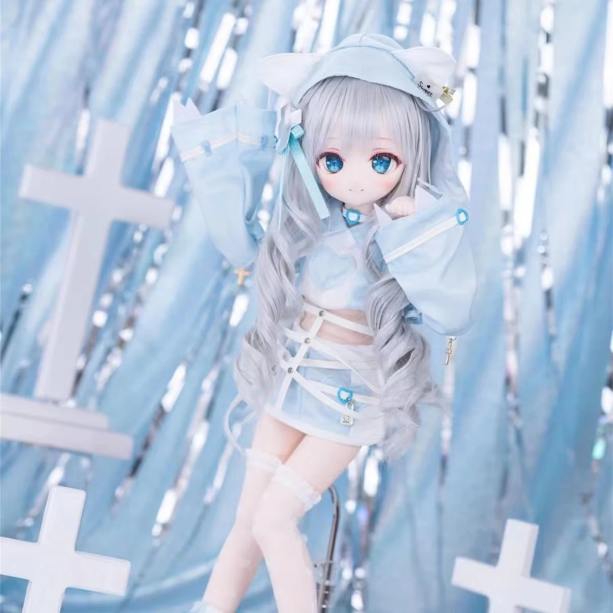 الكبار/الأطفال اليدوية لعبة 1/6 Mdd دمية Bjd دمية اكسسوارات اللون فضي الضفائر الصغيرة طويلة شعر مستعار مجعد 1 قطعة