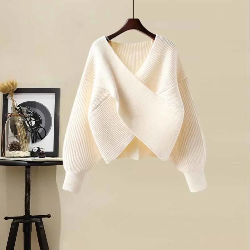 Spring and Autumn Set Women's 2023 New Korean Version Loose V-neck Sweater Slim Mesh Half Skirt Two Piece Set Fashion