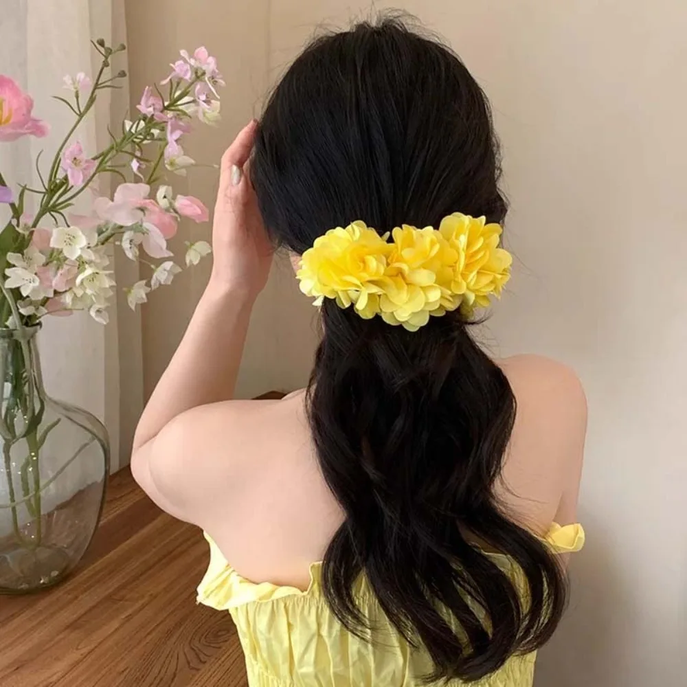 

Shark Clip Sweet Flower Banana Clips Rose Korean Style Women Vertical Clip Plastic Cloth Floral Twisted Hair Clip Summer