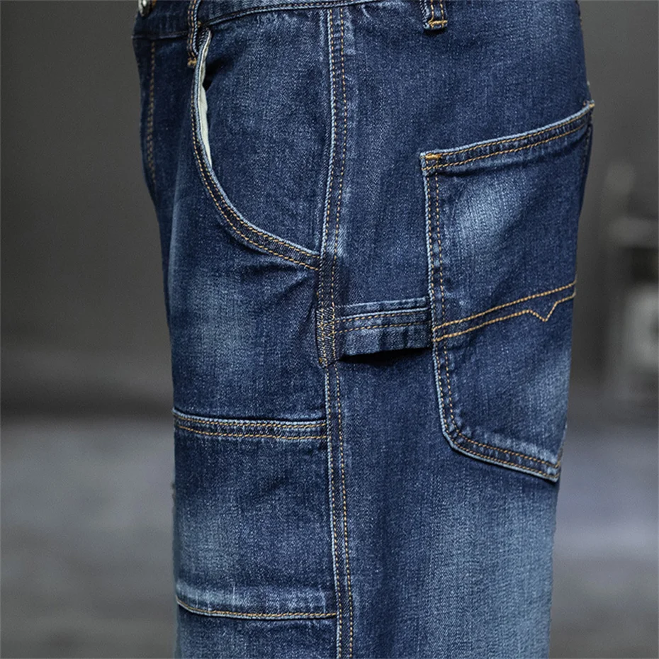 44 Plus Size Jeans Men Denim Pants Fashion Casual Multiple Pockets Cargo Jeans Male Baggy Jeans Big Size