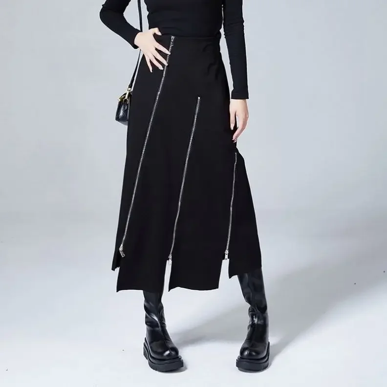 Spring and Autumn irregular skirt casual slim high waist women's skirt zipper split niche A- line dress hip skirt fashion