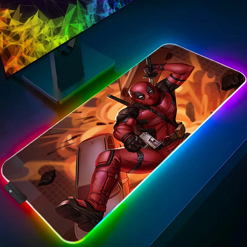 Podkładka pod mysz LED Gaming z podświetleniem, obszyta, akcesoria anime, podkładka RGB dla graczy, komputer PC, komplet, podkładka na biurko pod klawiaturę D-Deadpools