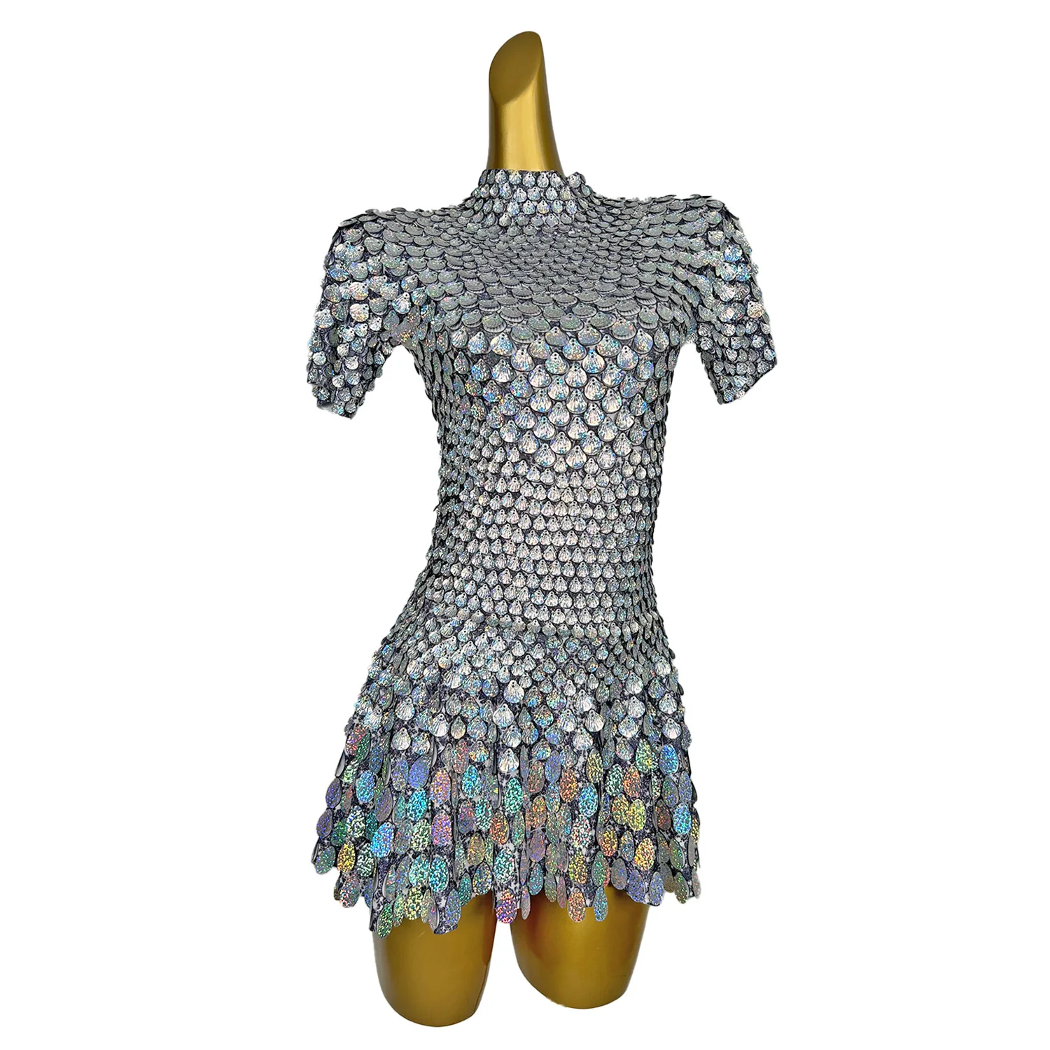 

Sexy Bling Colorful Sequins Cocktail A Line Dress Stage Wear Ladies Night Club Party Mini Dress Women Prom Evening Dress Linpian