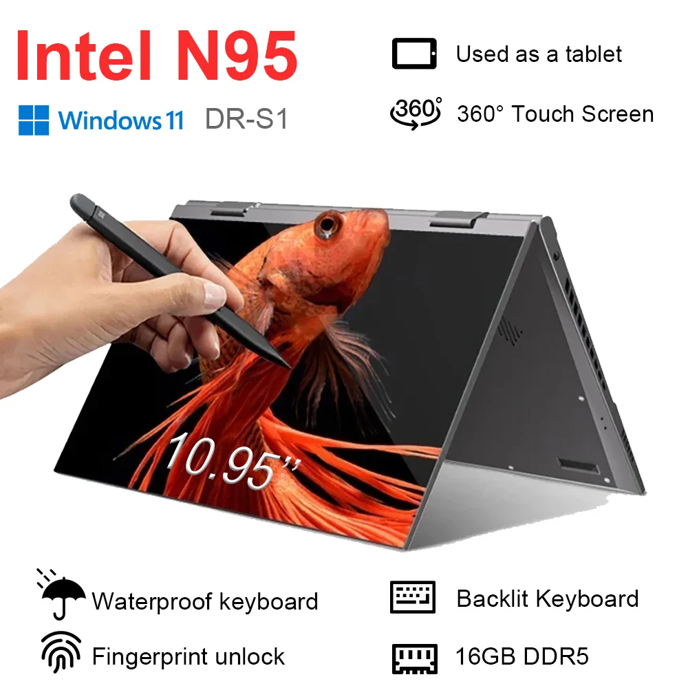 DR-S1 10.9'' 360° Fold Mini Laptop Intel N95 Touchscreens 16GB DDR5 Computer Notebook 2TB SSD Backlit Keyboard Tablet Laptop