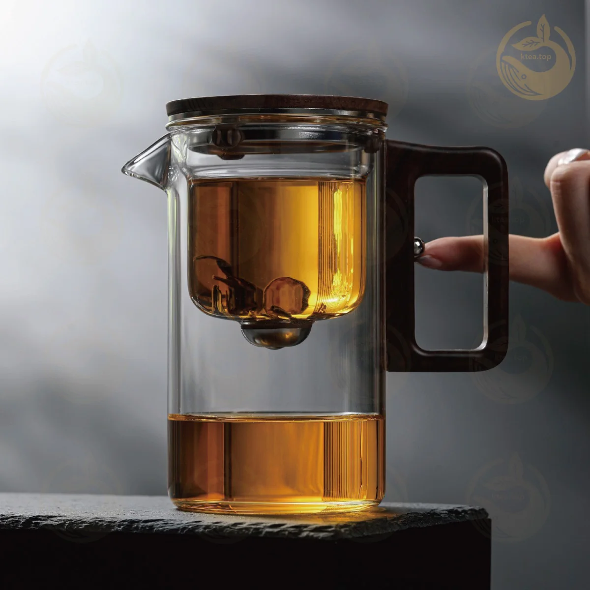 KTea Elegant Magic: Premium One-Touch Brewing, Heat-Resistant Glass Teapot Set w/Detachable Filter for Effortless Tea Savoring