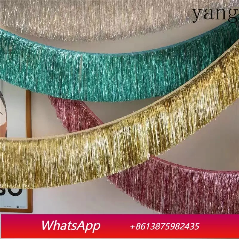 

LH party thickened encrypted rain silk curtain latte flower decoration gold and silver scallion silk landscape wall wedding