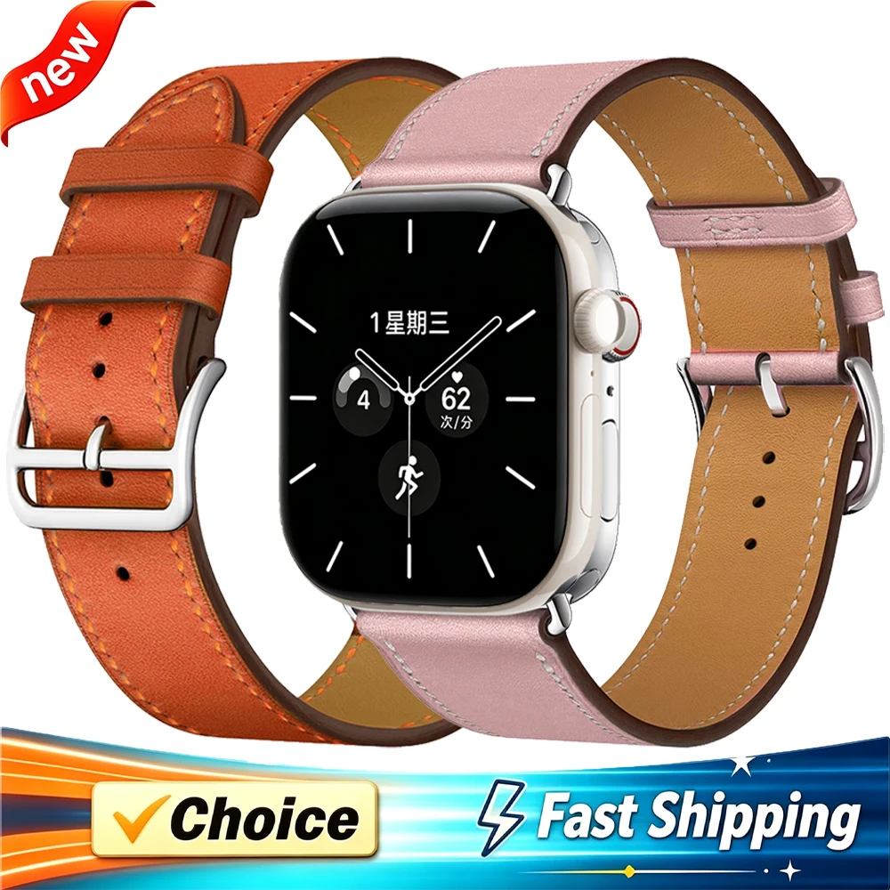 Leather Strap For Apple iWatch 6-5-SE 44mm 40mm Breathable Bracelet For Watch Ultra3-2-1 49mm 12-11-10 42mm 46mm 9-8-7 41mm 45mm