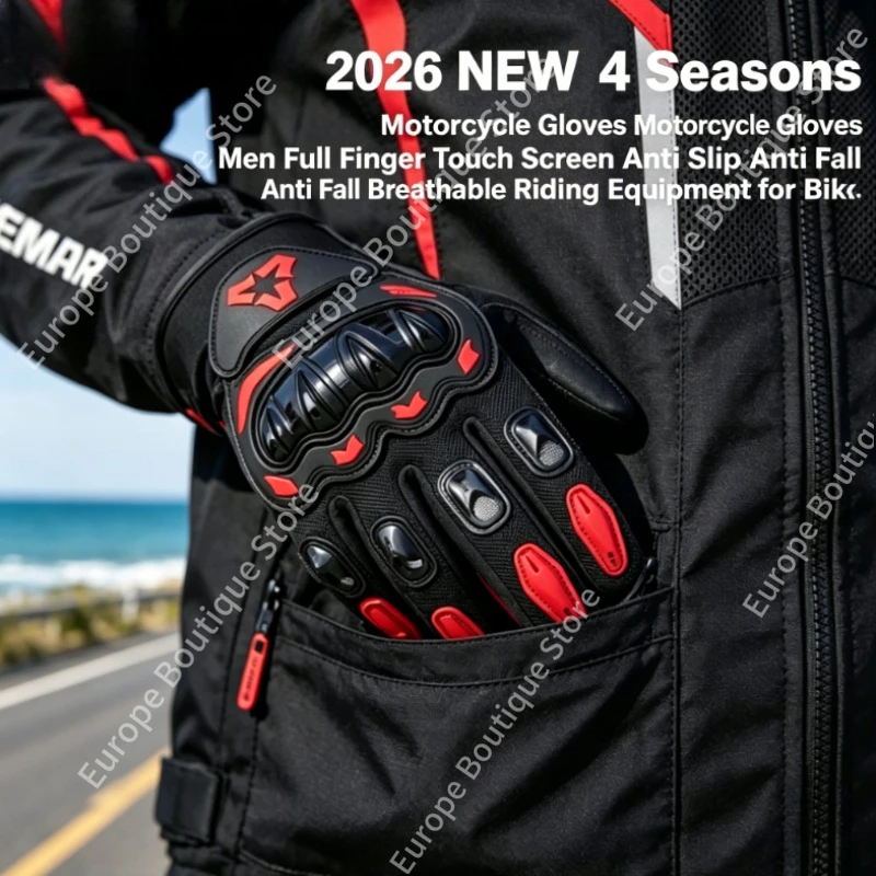 Biker 4 Seasons Full Finger Motorcycle Gloves Anti Slip Anti Fall Touch Screen Breathable Riding Equipment For Men