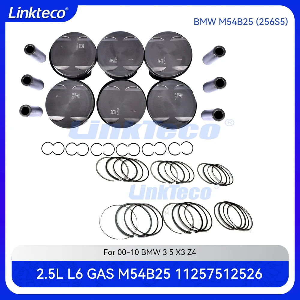 Engine part 6pcs Pistons & rings set Fit 2.5 L L6 GAS M54B25 For 00-10 2.5L BMW 3 5 X3 Z4 E46 E39 E60 11257509175 11257512526