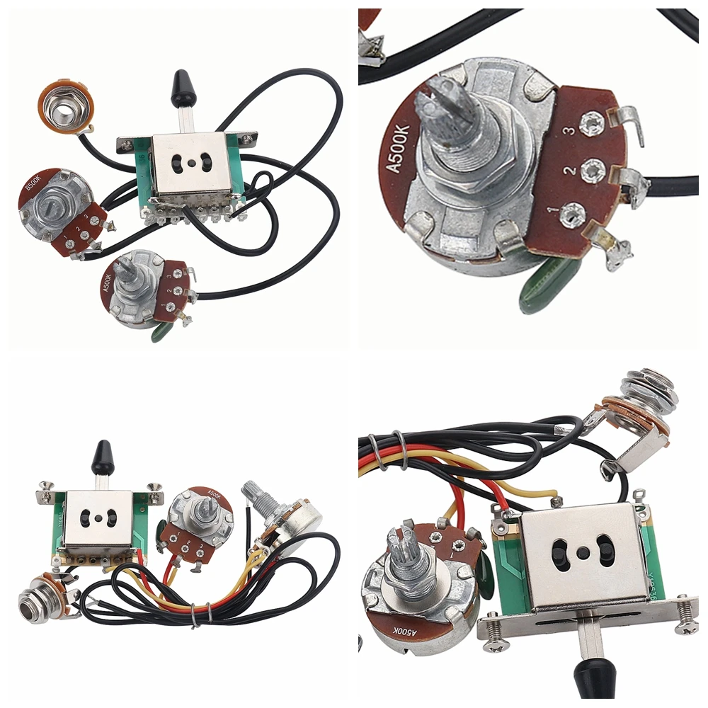 

5 Way/3 Way Toggle Switch 1 Volume 1 Tone 500K Pots Control with Jack Electric Guitar Wiring Harness Prewired Kit