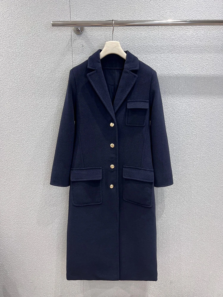 

SVORYXIU 2025 New Style Autumn winter Casual Style Women's Fashion Dark Blue Warm Vintage Long Style Coats