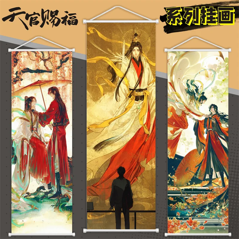 tian-guan-ci-fu-hua-cheng-xie-lian-anime-animacao-jogo-pendurado-imagem-decoracao-sala-de-desenho-tecido-rolo-longo