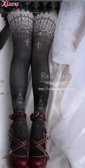 Women Original Lolita Stockings Retro Cotton Socks Female Lo Gothic Style Duplex Printing Pantyhose Sweet Tights Leggings Girls