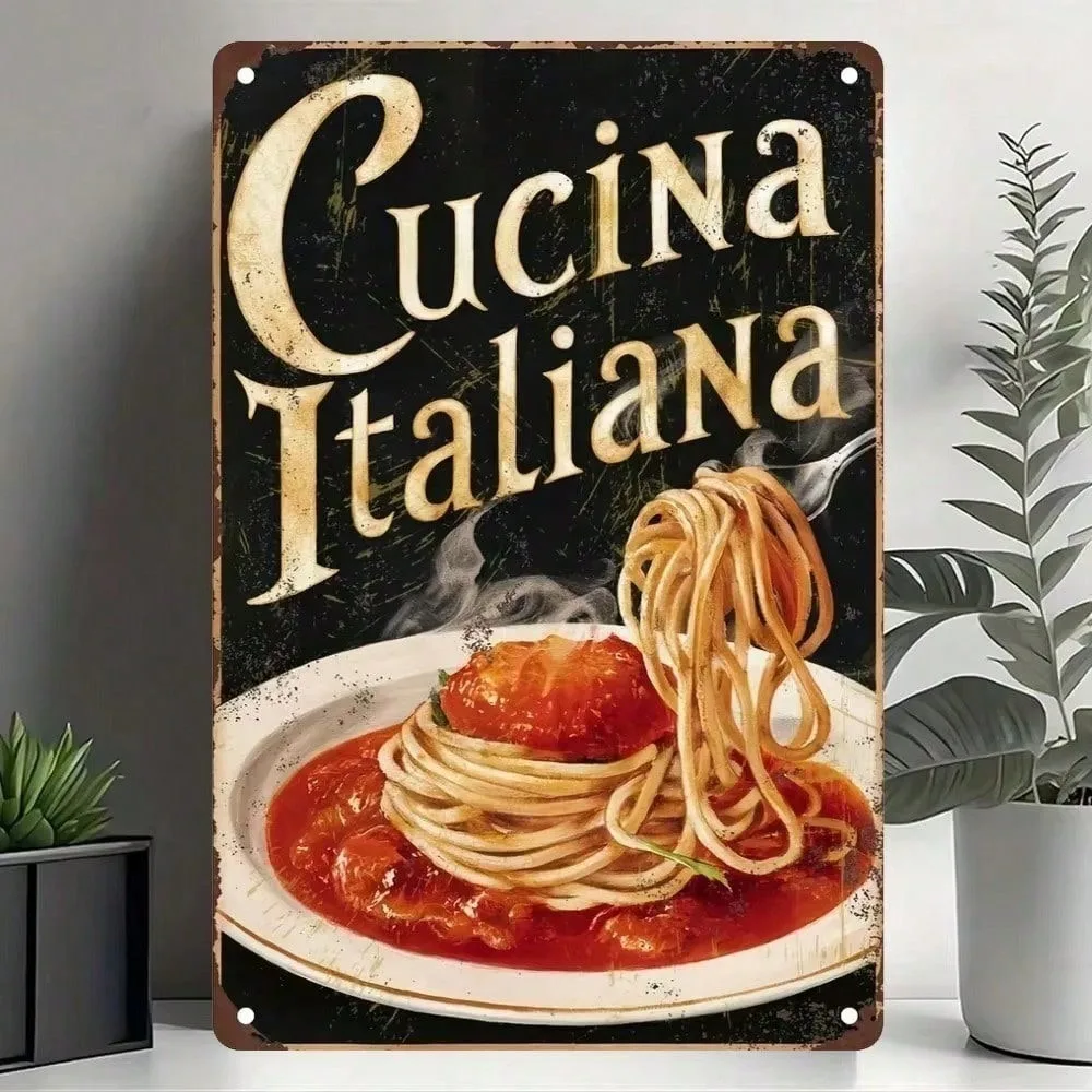 

Vintage Italian Food Metal Sign Wall Art for Kitchen Decor, Retro Pizza Pasta Cafe Bar Sign, Unique Gift for Chef and Cooking En