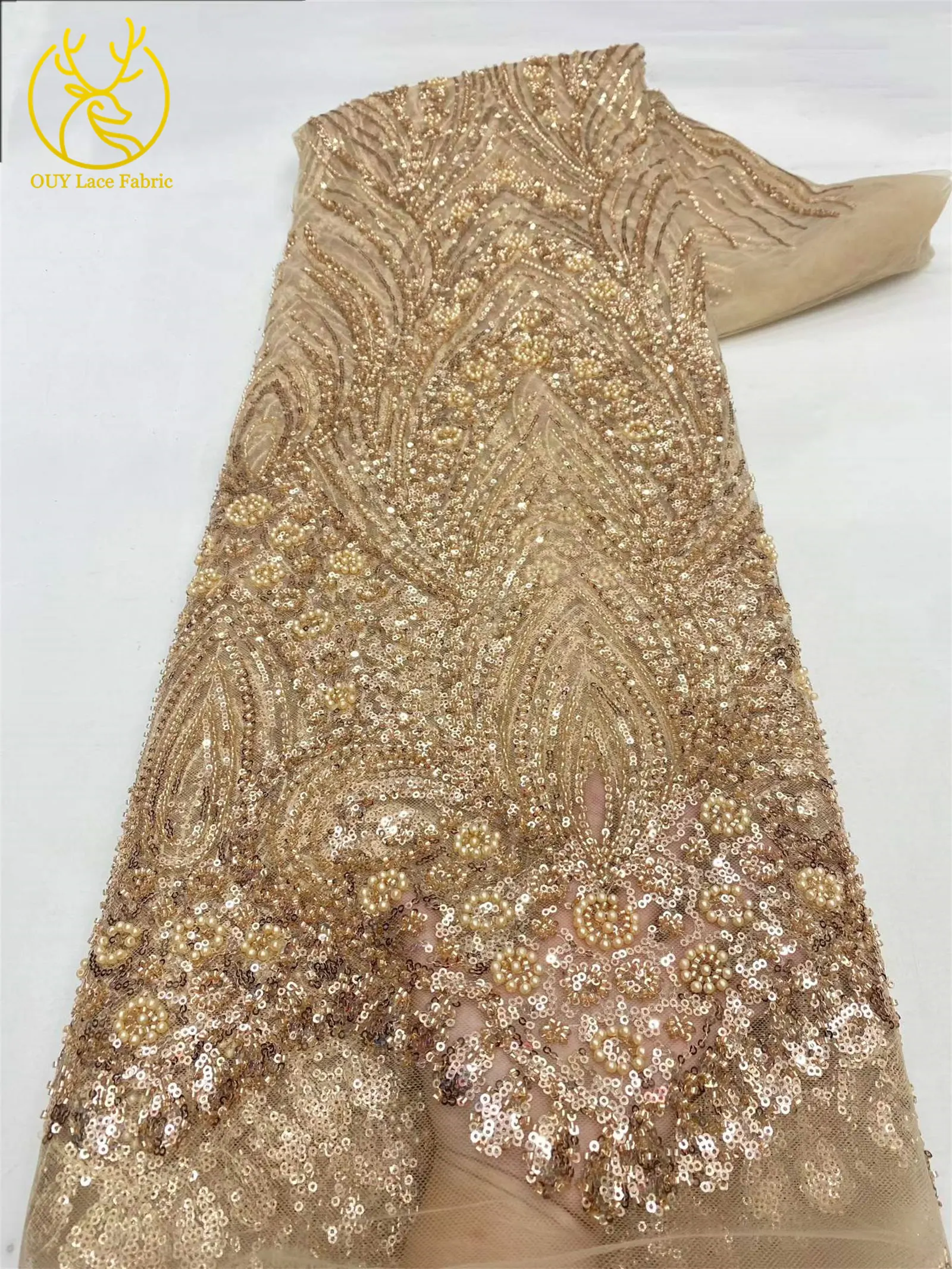 Grüner Afrikanischer Spitzenstoff 2026 Hochwertige Pailletten Tüll Französische Mode Netzspitze Abendkleid Stickerei Nähen – Detail 6