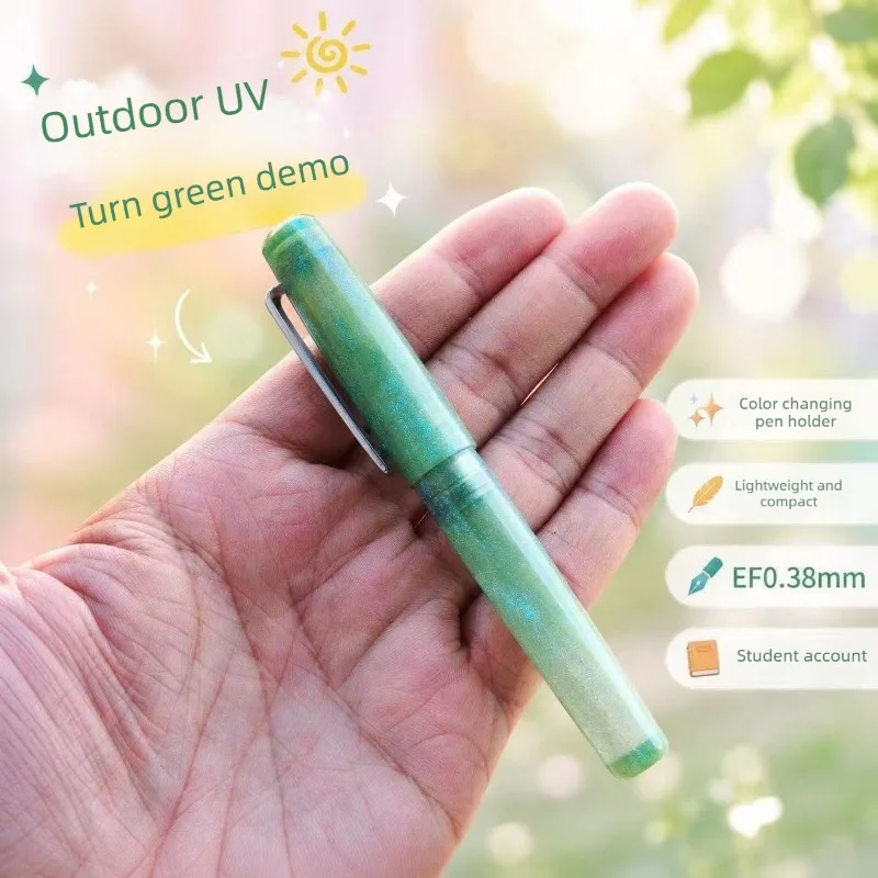 Pocket Fountain Pen Light Reactive Color Changing Transparent Glitter Body Smooth Writing EF Office School Supplies Stationery