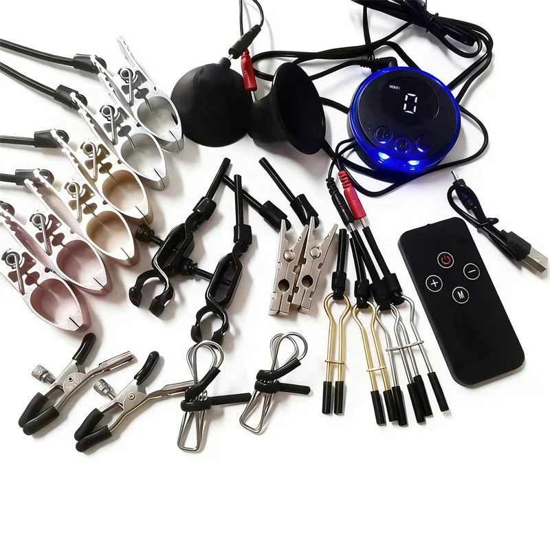 Metal Nipples Clips Labium Clitoris Clamps Breast Sucker Adult Games 8 Modes Electric Shock Sex Toys for Women Men Couples