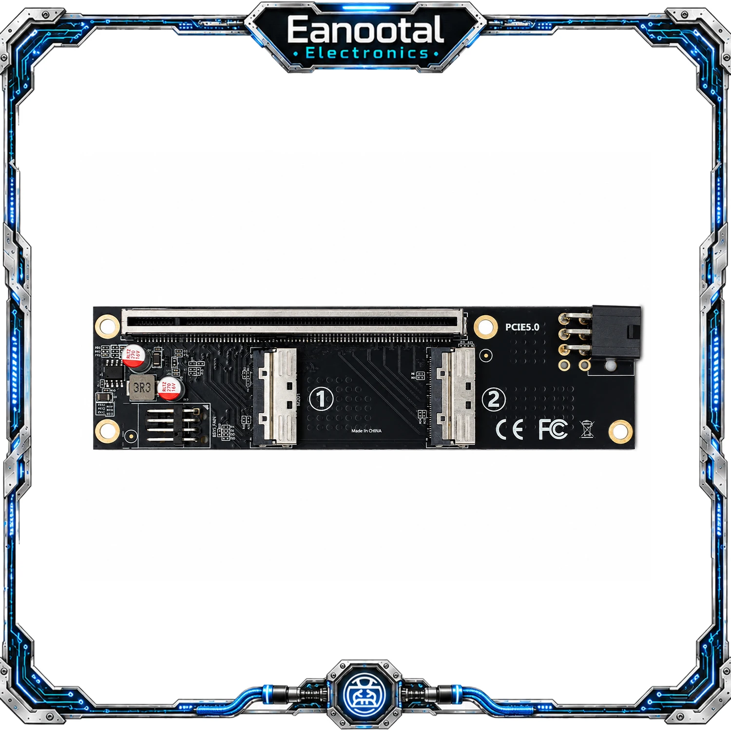 MCIO 8i PCIe Gen5 X16 Expansion Kit GPU Riser Adapter Card with Dual Backplane Cable for Server Workstation PC