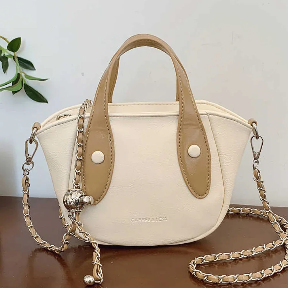 

Small Bucket Handbags Women Summer Trendy Chains Single Shoulder Bags Luxury Designer Contrast Color Top Handle Crossbody Bag
