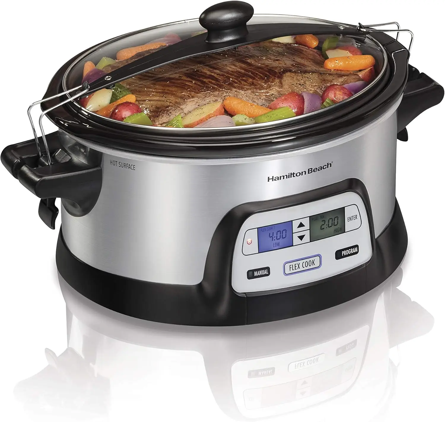 

Portable 6 Qt Programmable Slow Cooker with Dual Timer, Dishwasher Safe, Silver