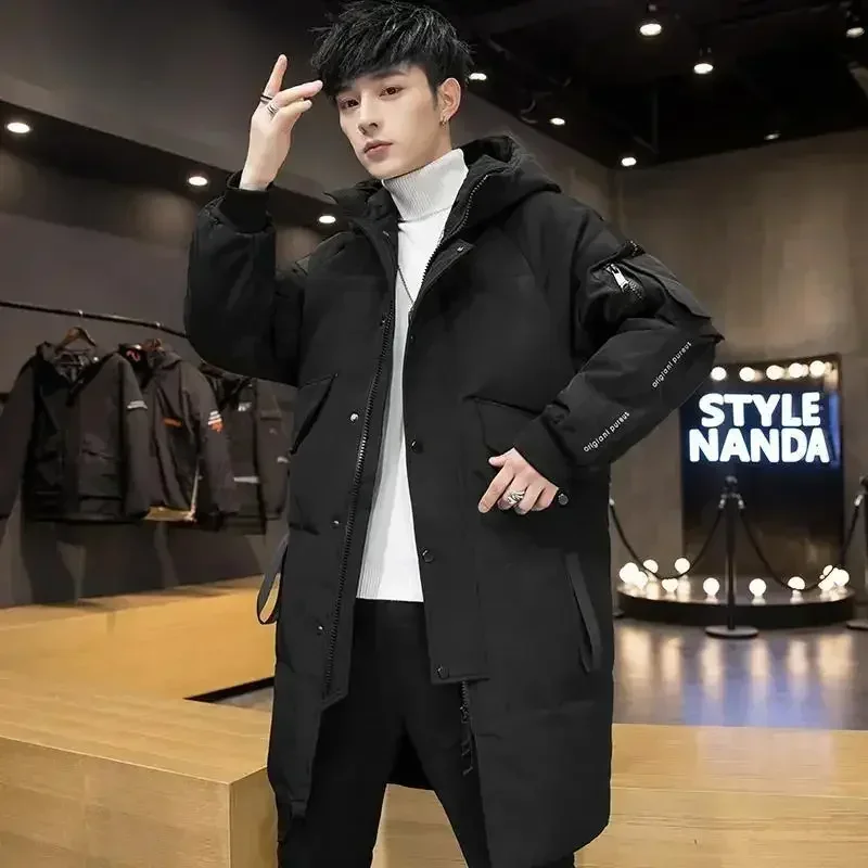 Parkas Hooded New Over-the-knee Overcoat Thickened Mid-length Jacket Zipper Buttons Winter White Duck Down Jackets